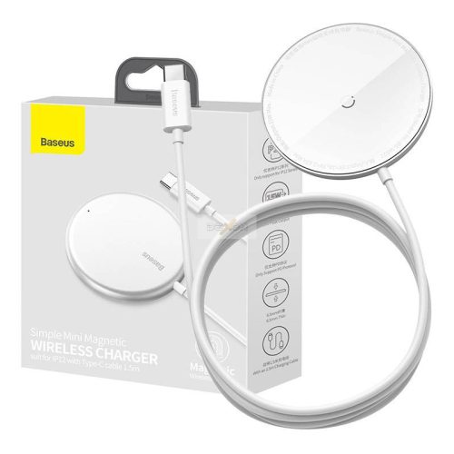 Baseus Simple Mini MagSafe indukciós töltő mágnessel, 15W (fehér)