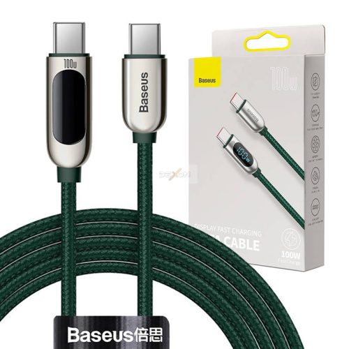 Baseus USB-C – USB-C kábel kijelzővel 100 W 2 méter (zöld)