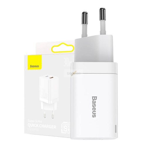 Baseus Super Si Pro gyorstöltő USB + USB-C 30W (fehér)