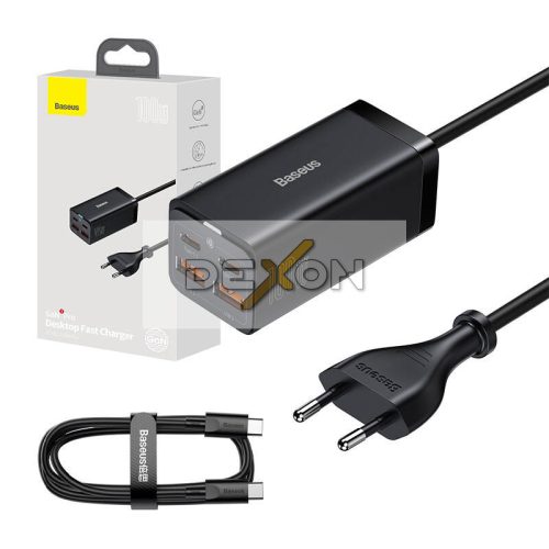 Baseus GaN3 Pro hálózati töltő 2xUSB-C + 2xUSB, 100W (fekete)