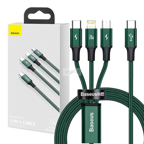 Baseus Rapid Seria USB-C Kábel Zöld 3 az 1-ben 20W 1,5 méter