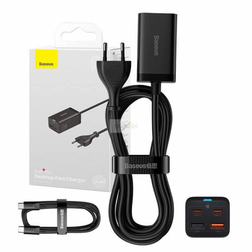 Baseus gyorstöltő GaN3 Pro, 2x USB-C, 2x USB, 65W (fekete)