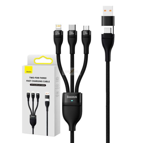 Baseus Flash Seria USB Kábel Fekete 3 az 1-ben 100W 1,2 méter