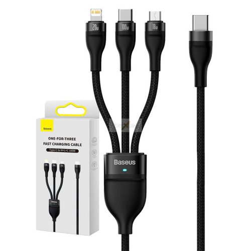 Baseus Flash Seria USB Kábel Fekete 3 az 1-ben 100W 1,5 méter