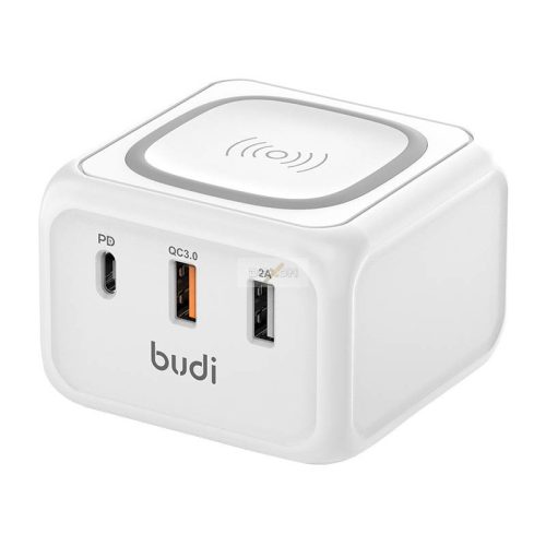 Budi 317TE Induktív töltő 10W 2x USB + USB-C, 18W (fehér)