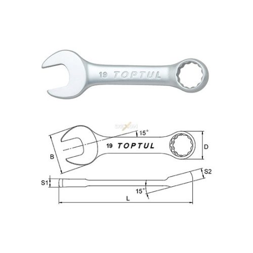 Toptul Csillag-Villáskulcs rövid  7 mm