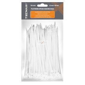   TECMAX Műanyag kábelkötegelő Fehér 4,8 mm x 180 mm 100 db