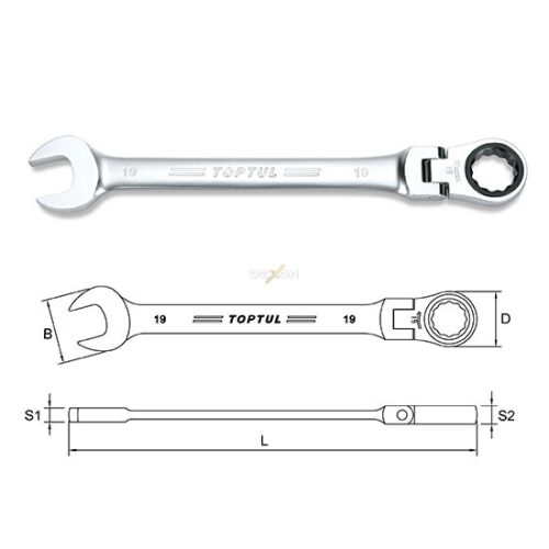 Toptul Racsnis kombinált csavarkulcs csuklós 19 mm